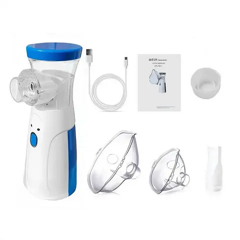 Handheld Mesh Nebulizer - Rechargeable Plastic USB-Powered Portable Home Humidifier, 3 Micron Ultra-Fine Mist, <30dB Low Noise, 4.5 in Travel-Ready Size for Adult Asthma Relief (White)