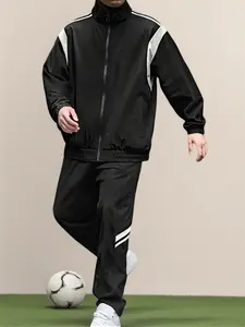 Men's Colorblock Patchwork Sportswear Set, Tracksuit Matching Set, Tracksuit Sweat Suits, Clean Fit Two-Piece, Vintage Jacket + Straight Leg Pants, Spring & Fall Fashion Clothing