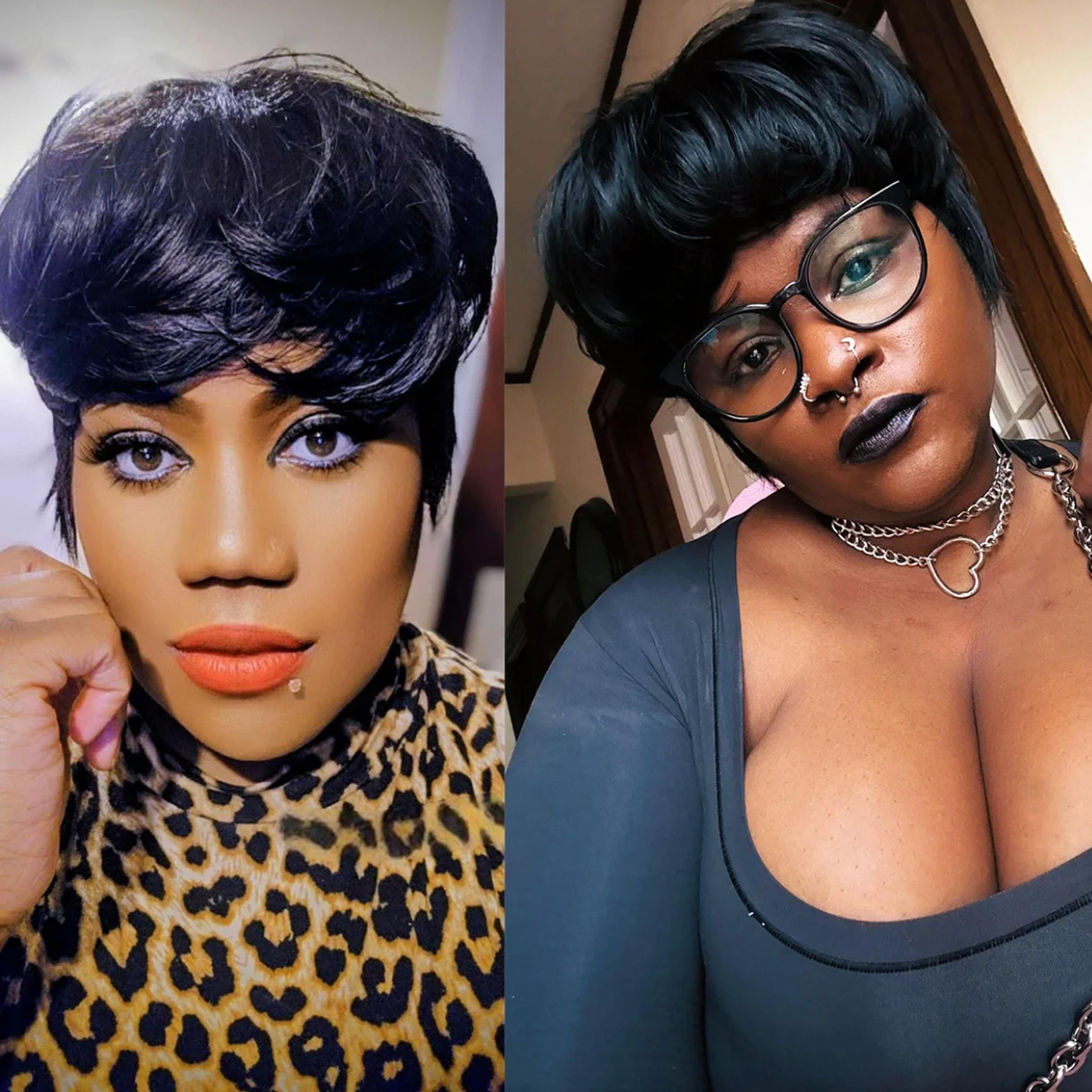 OPQHAIR Natural Black  Straight Hair Women' Glueless Short Pixie Wig Human Hair Bob with Bangs Suitable for Summer, Music Festivals, Parties