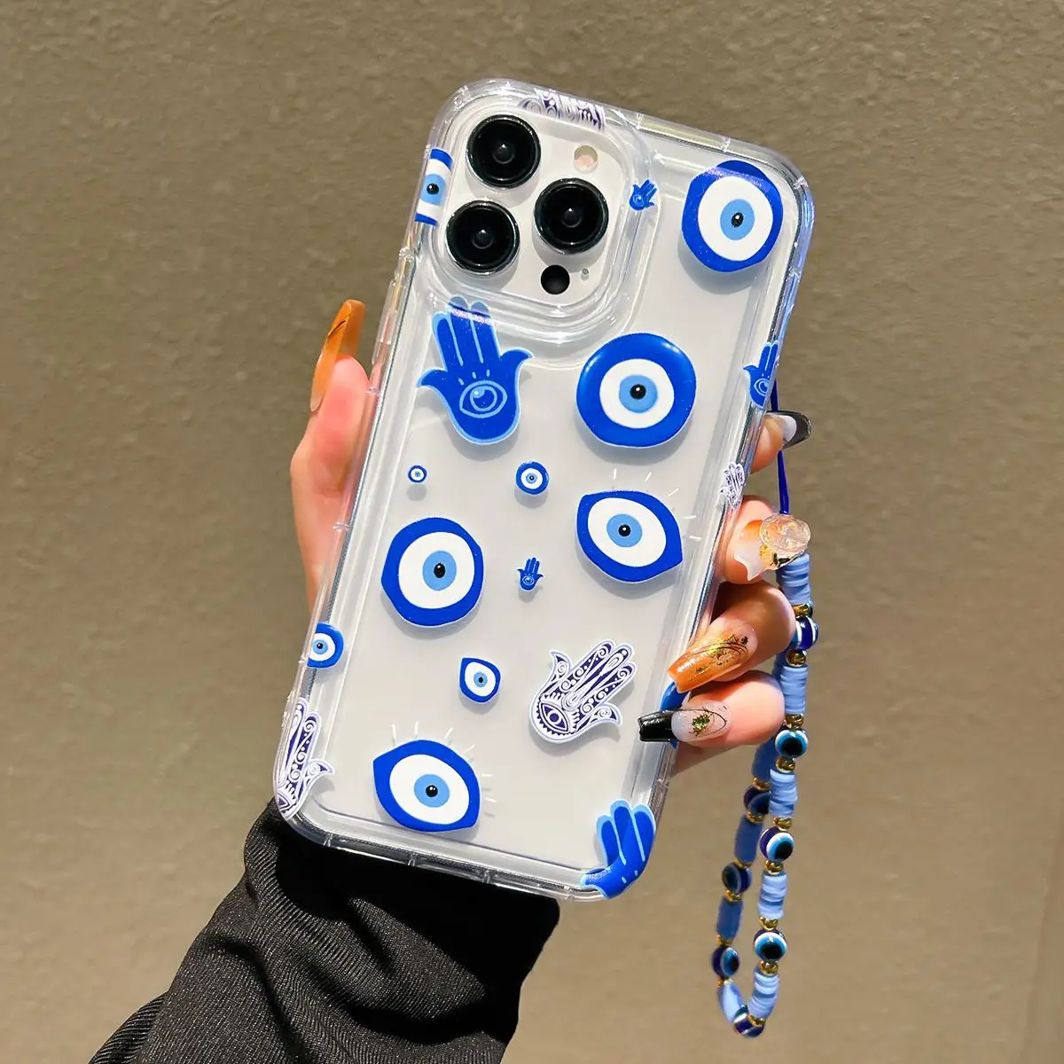Clear Evil Eye Pattern Phone Case With Lanyard for Summer Gift, 1 Count Full Coverage Camera Protect Shockproof Decorative Phone Protector Cover, Phon