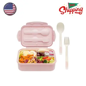 1100 ML Bento Lunch Box With Spoon & Fork, BPA-Free and Food-Safe Materials, Pink