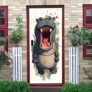 2pcs Cute Cartoon Hippo Wall Stickers Removable Self Adhesive Vinyl Decals for Kids Room Nursery Bedroom Animal Theme Home Decor Eco Friendly PVC Wall Art Decorations for Baby Room Kindergarten Decora