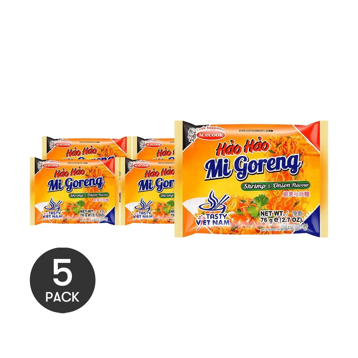 Acecook Vietnam Instant Noodles - Shrimp & Onion Flavor (77g x 5 Packs) - Authentic Vietnamese Pho Style Ramen