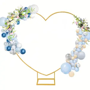 Heavy Duty Gold Metal Heart Shape Wedding Arch Photo Backdrop Stand, Floral Balloon Frame with Sturdy Rectangular Base - 6.56ft