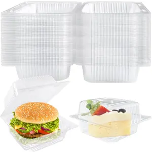 50 Pcs Clear Plastic Take Out Containers,Clear Plastic Square Hinged Food Container with Lids,Disposable Clamshell Dessert Boxes for Salad,Pasta,Hamburger