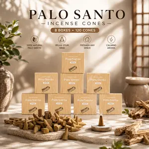 Palo Santo Incense Cones - 8 Boxes (15 Cones Each) Home Freshener, Aroma Scent Room Cleanser, Ideal Gift for Home Fragrance Needs natural home care supply
