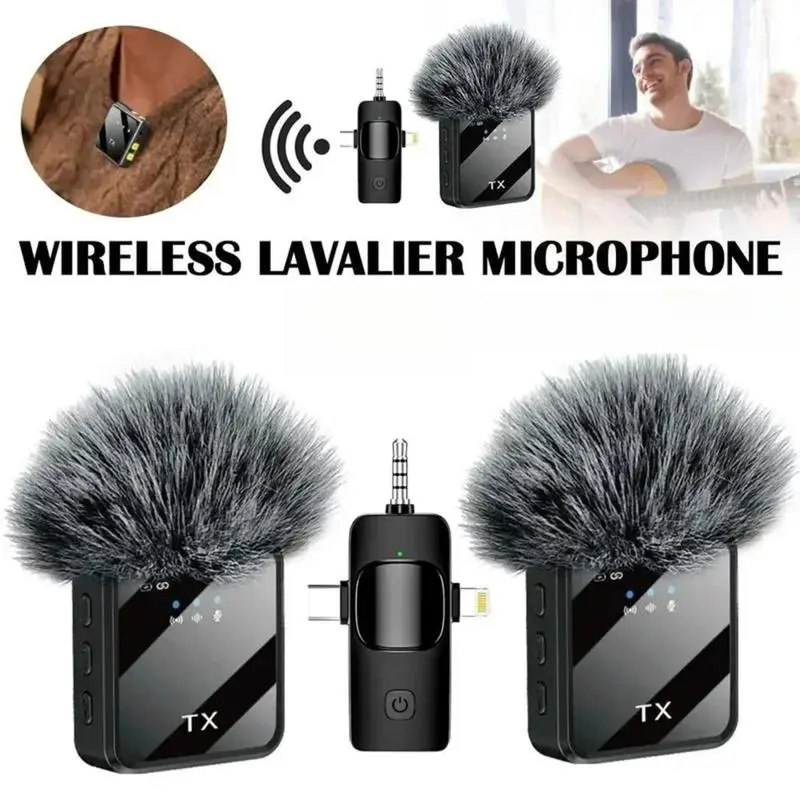 Wireless Microphone, 3-in-1 Receiver with Noise Cancelling Function, Wireless Lavalier Microphone for Video Recording, Podcasting, Vlog, Live Streaming, Audio