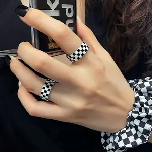 Silver Black and White Checkered Ring, Checkerboard Ring, Cute Enamel Rings, Unique Chessboard Ring, Statement Ring, Chic Style Ring, Minimalist Silver Ring, Unisex Hippie Adjustable Size Ring, Couple Gift Idea, Wide Band Ring, Aesthetic Ring