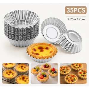 35Pcs Mini Tart Pans Egg Tart Mold, 2.75" Aluminium Mini Pie Tins Reusable Tart Pans for Baking