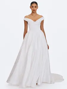 Unna White Satin Bardot Cowl Wedding Gown Unna White Satin Bardot Cowl Wedding Gown