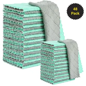 48 Pack - Kitchen Cloth Dish Towels, No Shedding Soft Premium Dishcloths, Super Absorbent Microfiber Cleaning Cloth for Cleaning Dishes, Kitchen, Bath, Car, All Purpose Velvet Glass micro fiber cloth rough hands