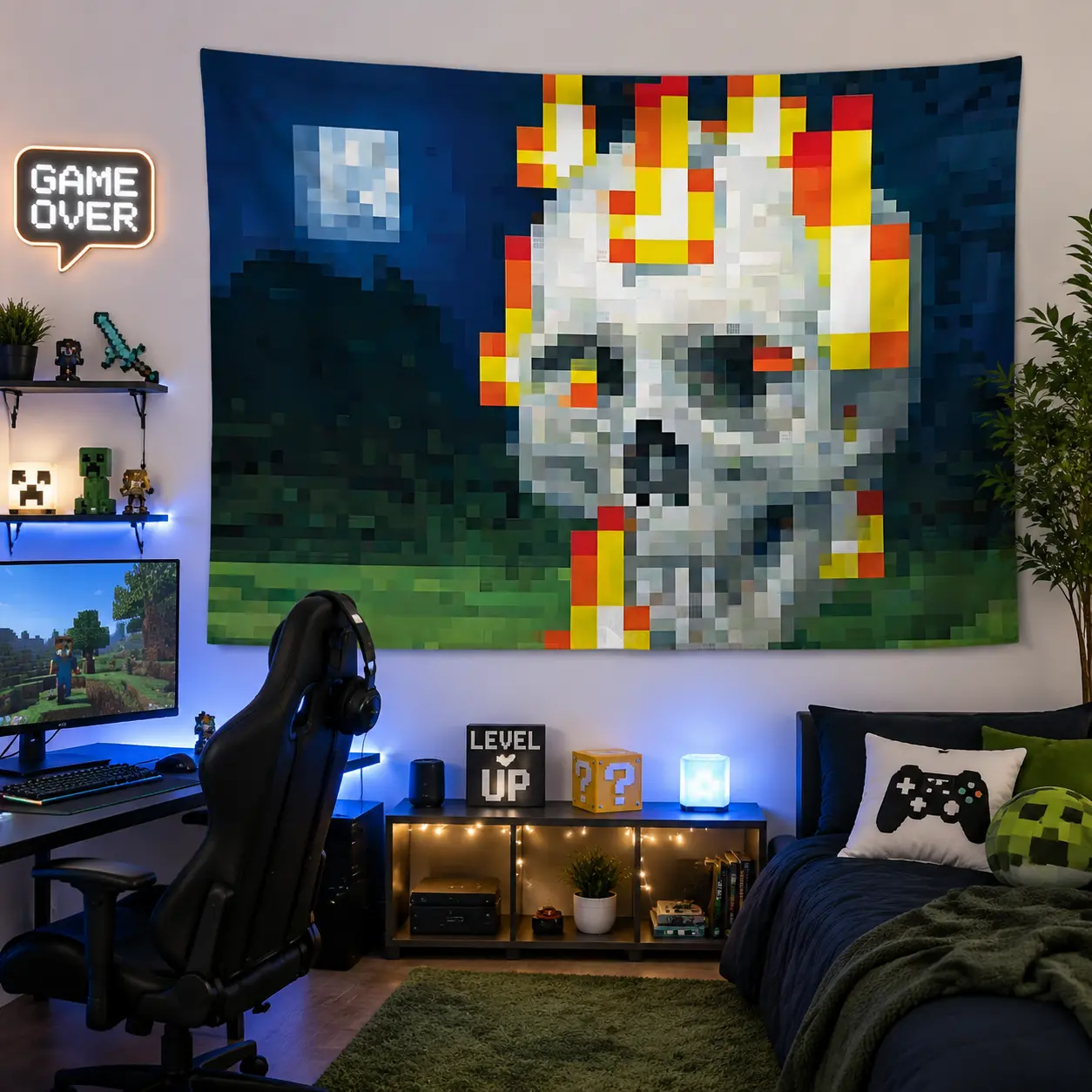 Skull in Flames Nature-Inspired Tapestry for Balcony Or Sunroom - Brings Outdoor Calmness Into Your Indoor Retreat
