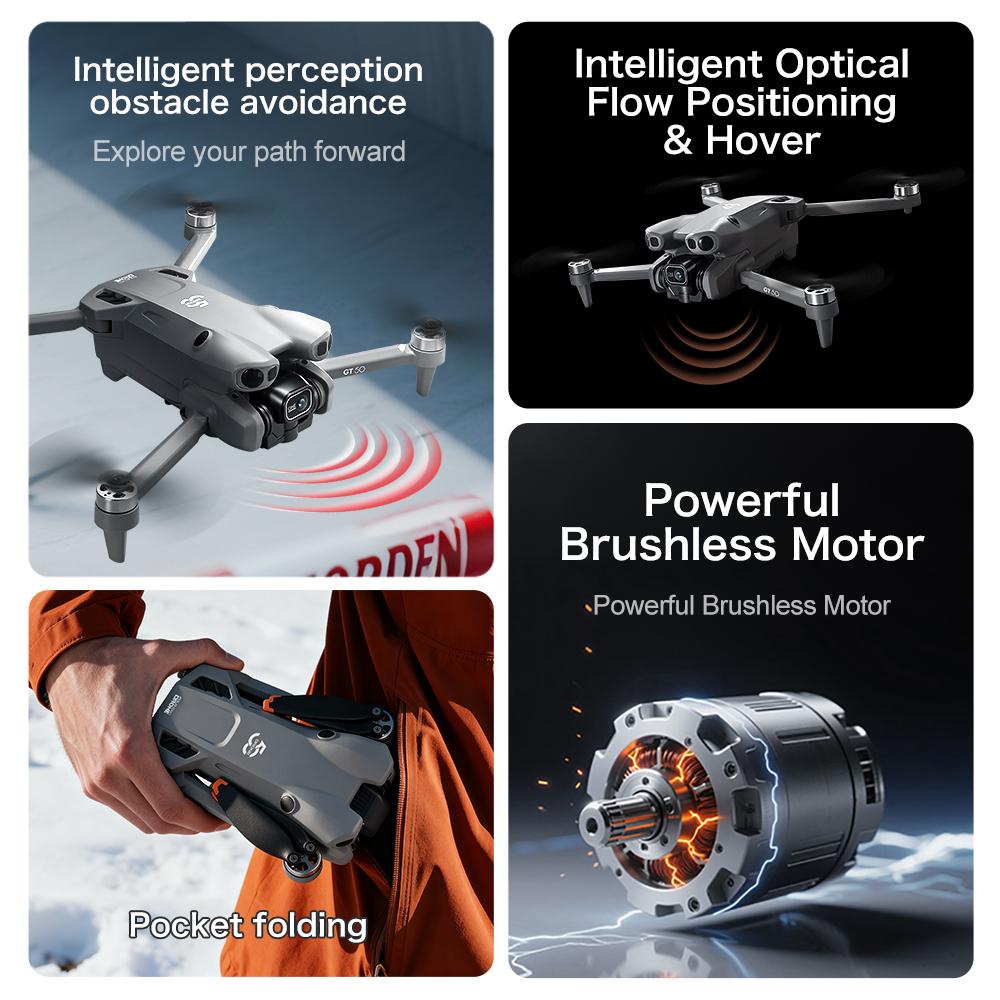 GT50 Dual Battery Drone — 4.3" LCD Remote, HD Aerial, Smart Obstacle Avoidance, Brushless Motor & Optical Flow Hover Quadcopter | Beginner-Friendly & Perfect Kids Gift