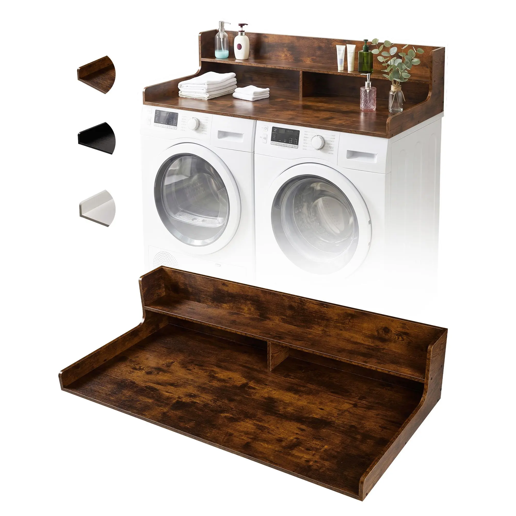 Laundry Room Countertop for Washer & Dryer– 54" x 27.5" Wooden Countertop Topper with 12"H Fences, Multi-Purpose Organizer Shelf for Folding Clothes, Efficient Organization