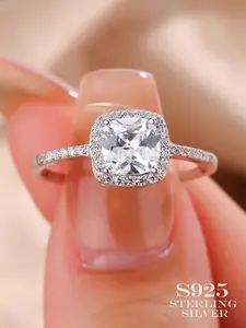 Square Engagement Ring, Elegant and Exquisite Gift Jewelry, Perfect for Women's Weddings, Parties, Birthdays, Daily Wear at Work