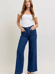 Judy Blue High Waist Patch Pockets & Twisted Seam Retro Wide Leg Denim Jeans 881092 - NEW - iron on patch included