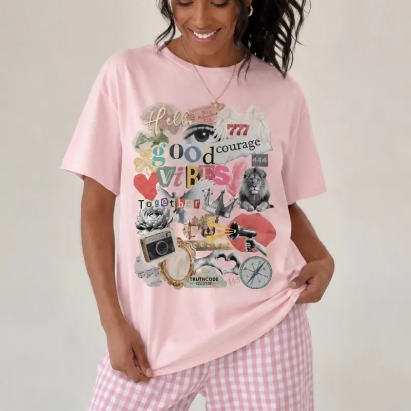 Organic MANIFESTATION BOARD Cotton Tee, Cute Spiritual Graphic T-Shirt, Angel Number, Eco-Friendly, Comfy Womenswear Top, Collage Shirt, Unisex Fit Tshirt [GOTS + OCS Certified]