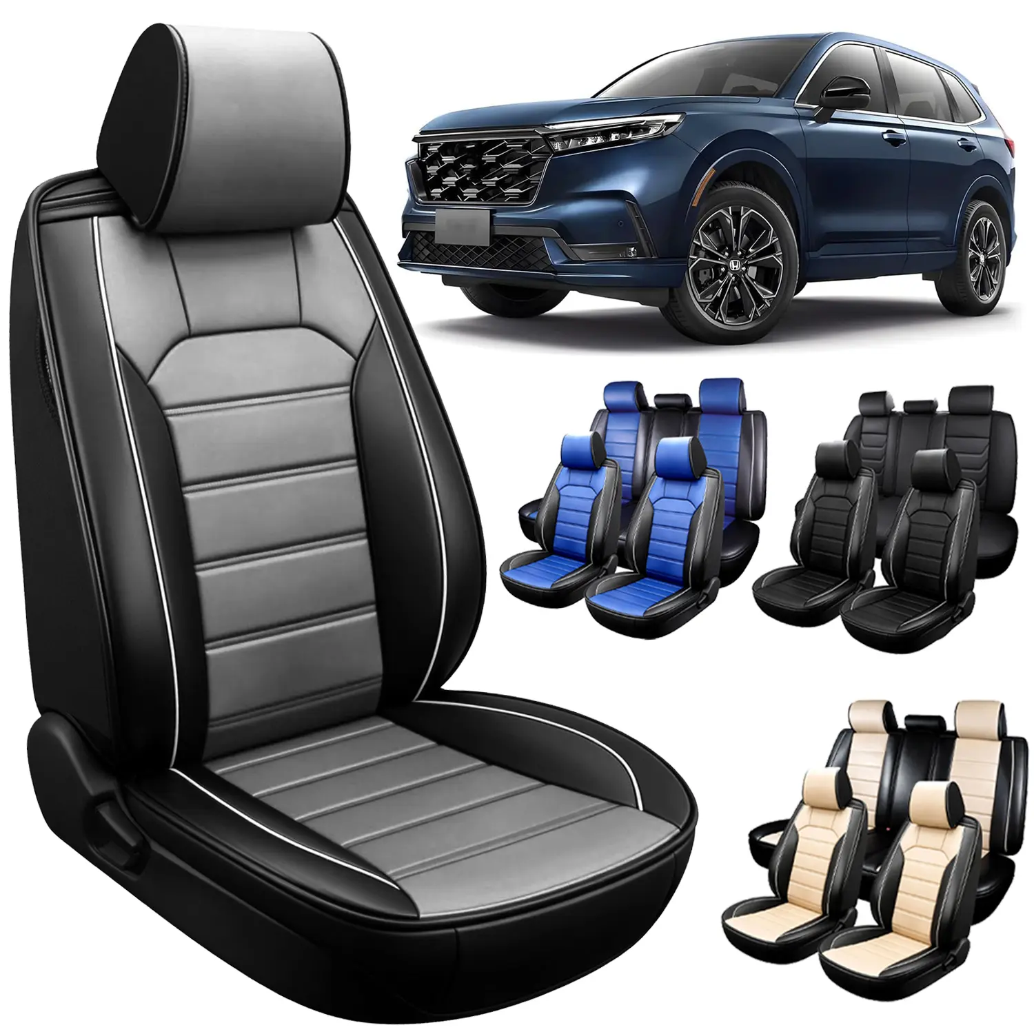Fit for HONDA CRV C-RV SUV Car Seat Covers, 5-Seats Luxury Waterproof Nappa Leather Cushion Protectors, Front and Rear Full Sets,fit 40/60 Split Rear Seat