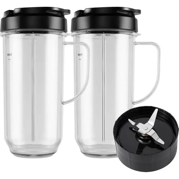 5-piece Magic Bullet Blender Cups, Tall 22oz Cup with Flip-Top To-Go Lid, Cross Blade, Blender Replacement Parts, Mug with Handle Compatible with Magic Bullet 250w MB1001