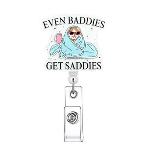 Cat Pattern Retractable Badge Reel, Badge Buddy Nursing, 1 Count Acrylic ID Holder, Medical Badge Holder, with Clip for Nurses, Doctors, Students & Office Staff, Identification Badges & Supplies