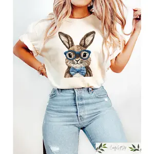 Cute Easter bunny T-shirt, Easter bunny top, Easter couple gift, retro bunny style clothing, suitable for men, women, mothers and friends, couple style, fashionable and loose, youthful and energetic, men's daily wear top
