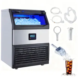 Commercial Ice Maker Machine, 265 LBS/24H Ice Production, 55 LBS Storage Capacity, 450W Energy Saving Compressor, LED Display, Single Water Inlet, for Home Bar Office Party