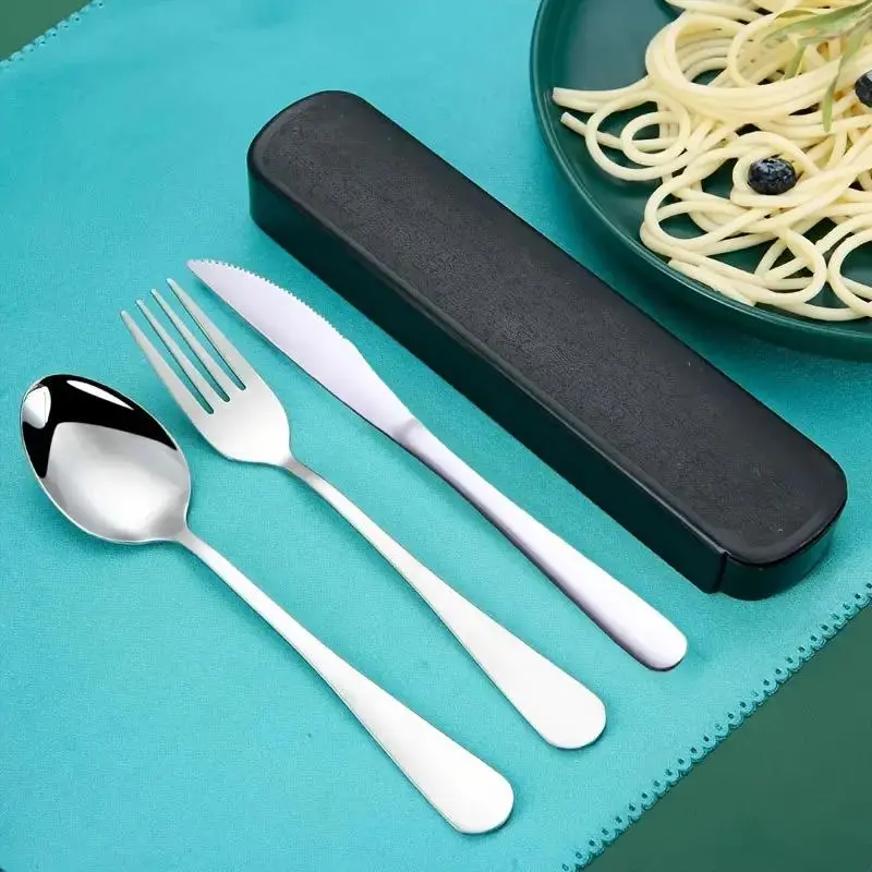 3-Piece Stainless Steel Cutlery Set Includes Spoon Fork Knife Ideal for Outdoor Camping Cooking Picnics Suitable for Family Use Handy Set Utensils Camping Kitchenware Camping Kitchen Supplies