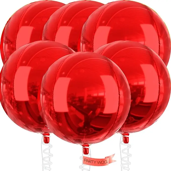 PartyWoo 32 In Strong Round Red Aluminium Foil Cherry Balloons Set - 6-Piece 4D Jumbo Inflatable Mirror Mylar Balloons, Vivid Colors, Easy to Inflate & Deflate for Wedding, Anniversary Decorations