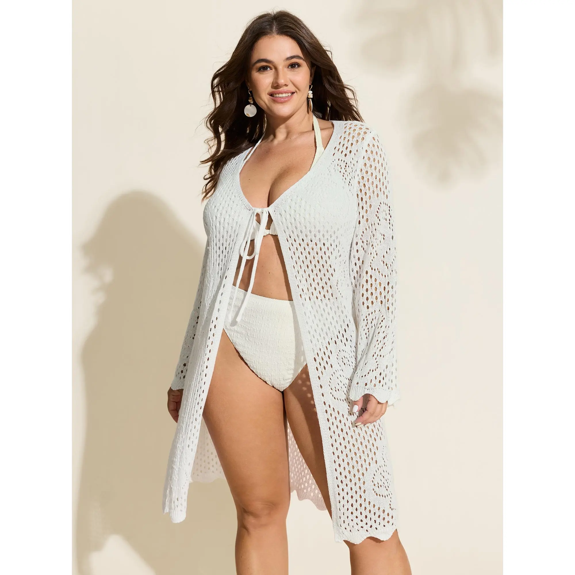 BLOOMCHIC Plus Size Hollow-Out Front-Tie Swim Cover-Up, Cutaway Front-Cutout Hollow Oversized Multi-Size Cover Up [M-6X] Cutaway Cover Ups, Front-Cutout Cover Ups Bikini Swimsuit Coverup Biki,Summerfinds