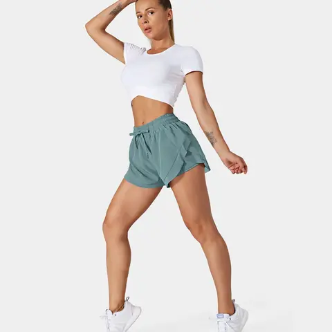 Halara Drawstring Contrast Flowy Mesh Dolphin 2-in-1 Shorts