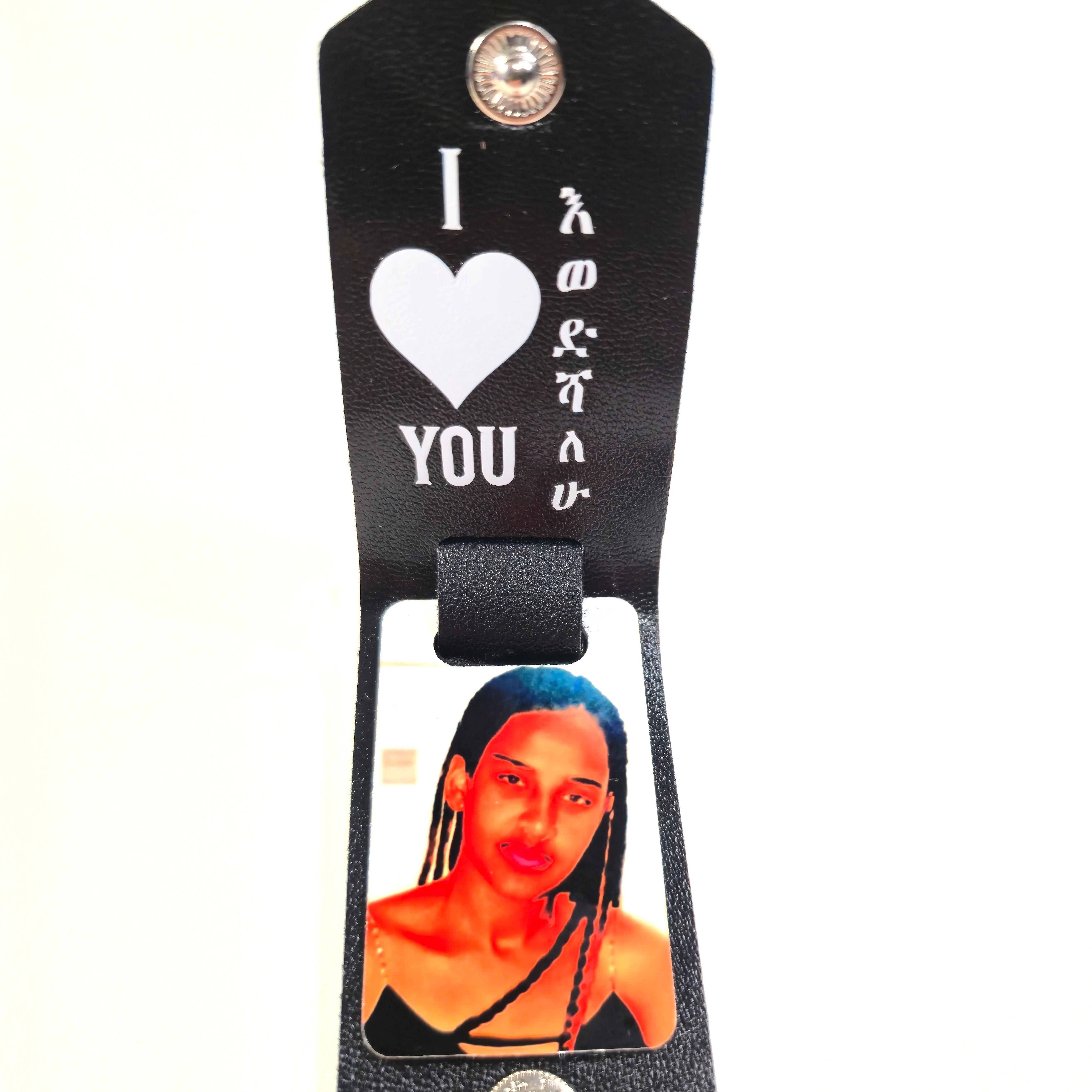 Personalized Leather Keychain with Photo Metal Tag Custom Photo Keychain Ethiopian Inspired Gift for Heritage Lovers