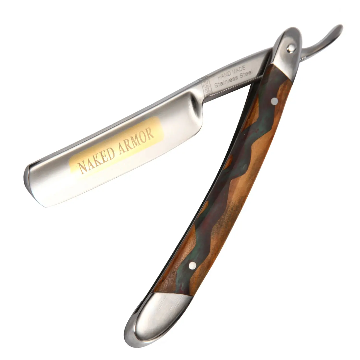 Naked Armor Meliant Straight Razor 7/8" Olive Wood Japanese Stainless Steel