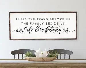 Bless The Food Before Us Wood Sign| Dining Room Wall Decor | Kitchen Signs | Farmhouse Wall Decor | Wood Signs Poster No Frame