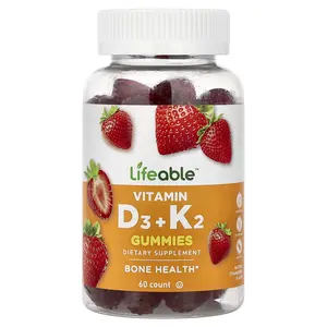 Lifeable Vitamin D3 + K2 Gummies, Natural Strawberry, 60 Gummies