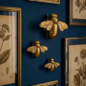 🐝 "Queen Bee" Vintage Wall Accent | Antique Gold Brass Style Art | Whimsical Garden Decor for Nursery, Bedroom & Gallery Wall   1Count