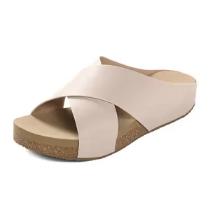 DREAM PAIRS Women's Cork Slide Sandals Slip On Open Toe Cute Platform Cross Flat Sandals For Summer
