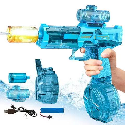 Electric Water Gun with Muzzle Light,Auto Water Gun Blaster,Squirt Gun Range 27-30 FT, Outdoor Party Summer Water Guns Shooting Game Toy ,Ideal Watergun Gift for Kids & Adults
