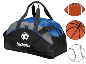Personalized Soccer Football Basketball Baseball Duffel Bag, Duffle Gym Bag, Contrast Piping and Stitching, Monogrammed Embroidered with Name or Text