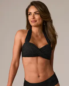 Swim Sense Metallic Crochet Bikini Top Black