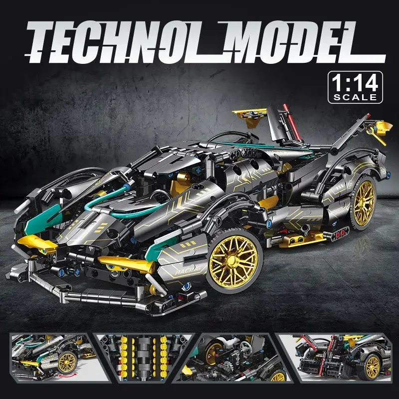 Pullback V12 Sports Car Building Set 1012pcs Technical Building Blocks Hypercar Racing Super Car Model Assemble Speed Vehicle Brick Toys fathersdaygif