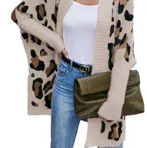 Women's Leopard Print Knit Cardigan Sweater - Knitwear, Womenswear cute sweaters