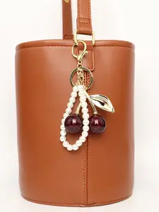 1-piece electroplated cherry glass pearl keychain pendant, acrylic DIY bag accessory, gift for friends and family, Mother's Day gift