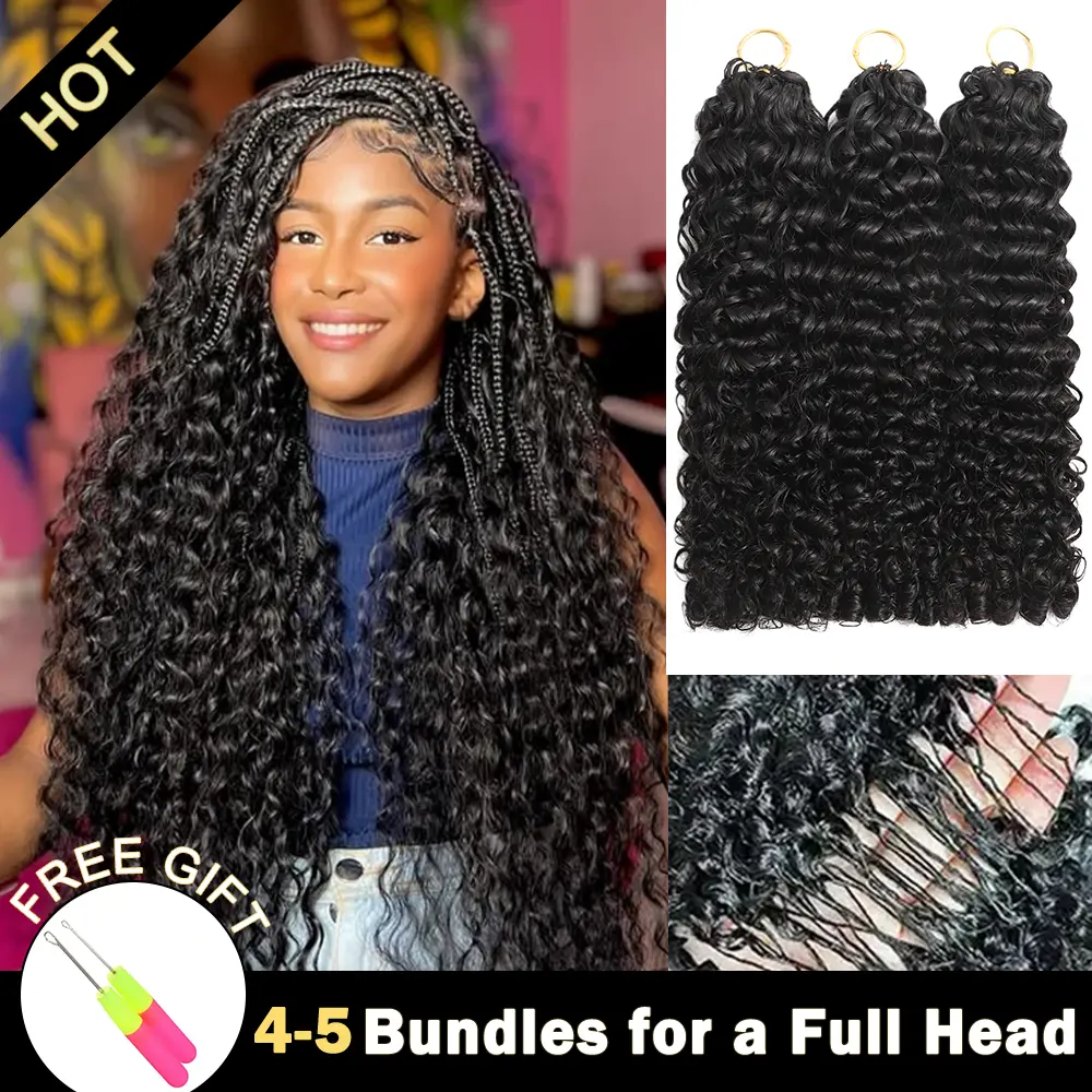 New 2026 Ramiss Water Wave Human Crochet Hair for Black Women Pre Looped Burmese Curly Crochet Human Hair Bundles Pre-Separated Feather Crochet Human Hair Invisible Crochet Hair Extensions