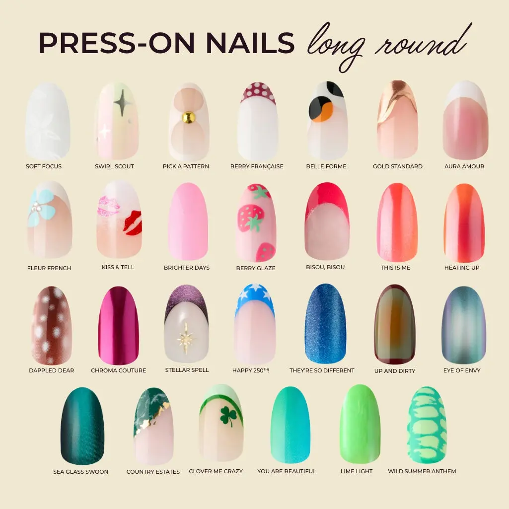 Kleo Kolor Long Round Collection Press-On Gel Nails, Nails Press Ons, Diy Fake Nails