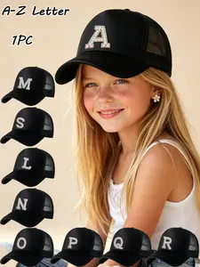 1PC 26 Letter Pattern Baseball Cap, Sponge Breathable Duckbill Design Hat, Fashion Casual Comfort Adjustable Fit Sun Protection Hat for Ages 8-16, Outdoor Sports & Travel Custom Initials Hat