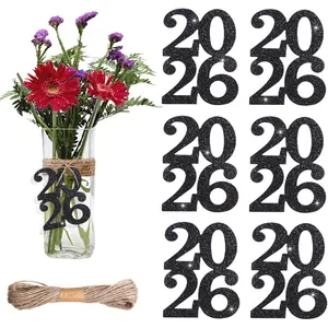 24 Pieces Glitter 2026 Cutouts Tags Decorations Double Side 2026 Graduation Cutouts 2026 Centerpiece 2026 New Year Decorations for Graduation New Year Party Supplies Favor(Black, 2026)
