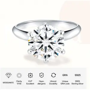 3ct 5ct Moissanite Engagement Rings for Women,6 Prong Round Cut D Color VVS1 18K White Gold Plated 925 Sterling Silver, Lab Created  princess cut ring halorings