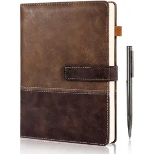 A5 Lined Hardcover Leather Notebook Journal with Pen, Magnetic Closure, 240 Pages Ruled Daily Journal for Men Women, Ideal for Work Writing Note Taking - Brown