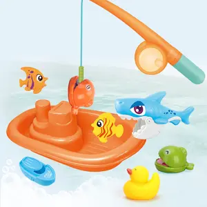 Children Magnetic Fishing Toy Set, Water Table Bathtub Party Toy with Rod Net Plastic, Suitable for 3-6 Years, Parent-Child Interactive Gift