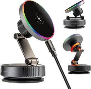 15W MagSafe Wireless Car Charger Mount – 360° Vacuum Magnetic Phone Holder with Foldable Suction Cup, Ideal for Car, Gym, or Mirror Use, Compatible with iPhone & Android